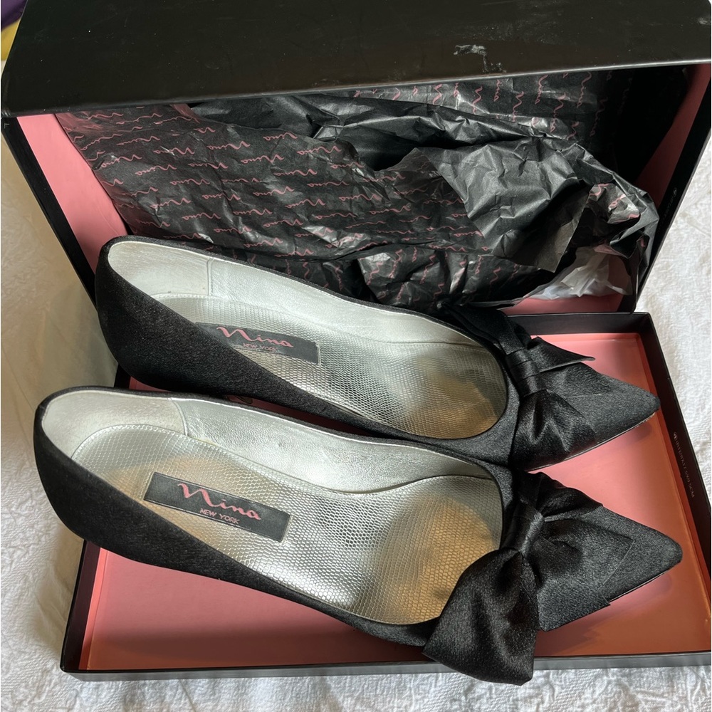 Nina Satin Black Heels